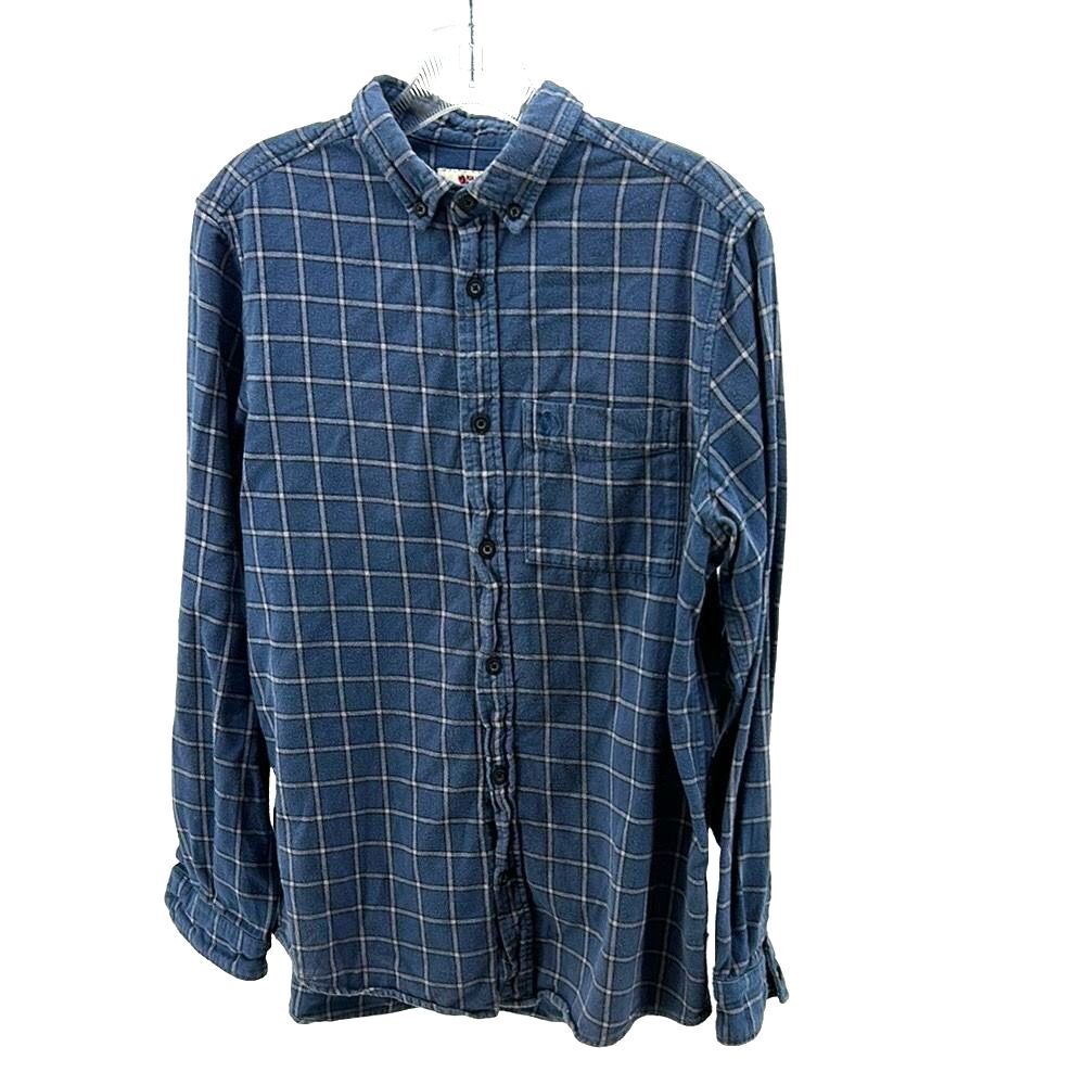 Fjallraven Blue Flannel Button Down Shirt with Windowpane Pattern Gorpcore
